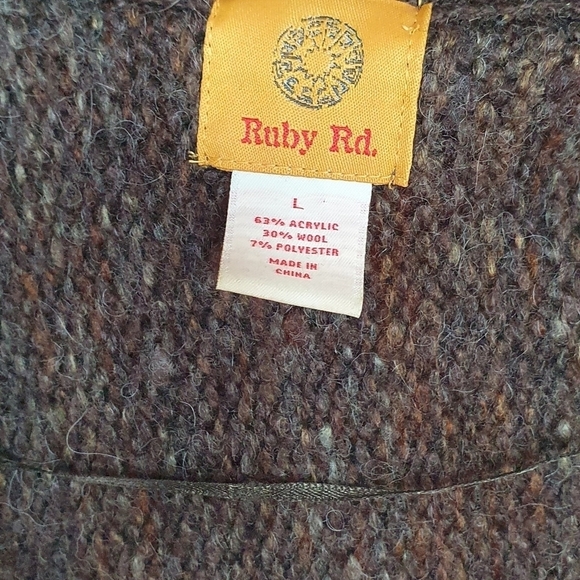 RUBY RD Open Front Chunky Cardigan Sweater Wool Blend Neutral Brown Womens Sz L - Picture 7 of 9
